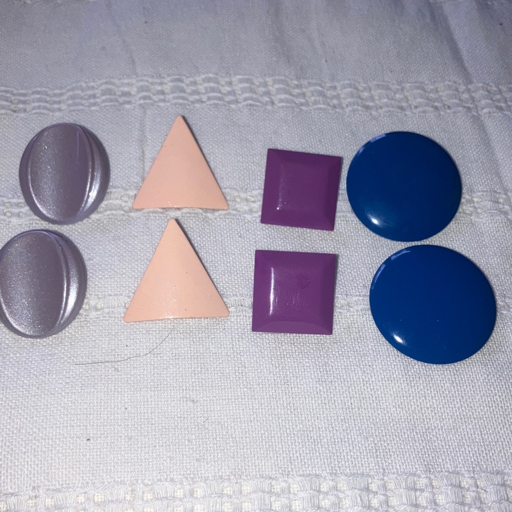 Vintage Colorful Geometric Metal‎ Post Earrings Set - 4 pair